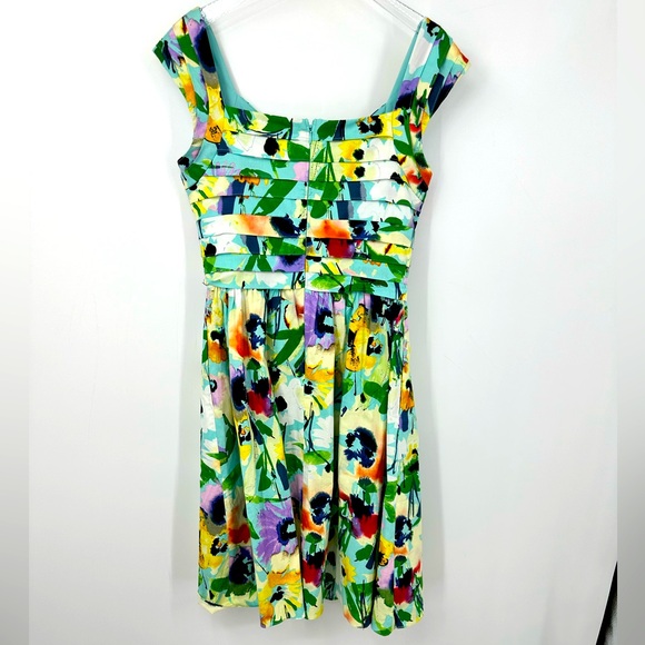 Adrianna Papell Colorful Floral Dress Womens 4 Sleeveless Teal Blue Yellow - Picture 7 of 8